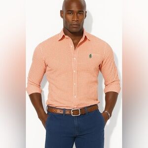 Ralph Lauren Polo orange white green gingham Men’s Button-Down Shirt – Large –